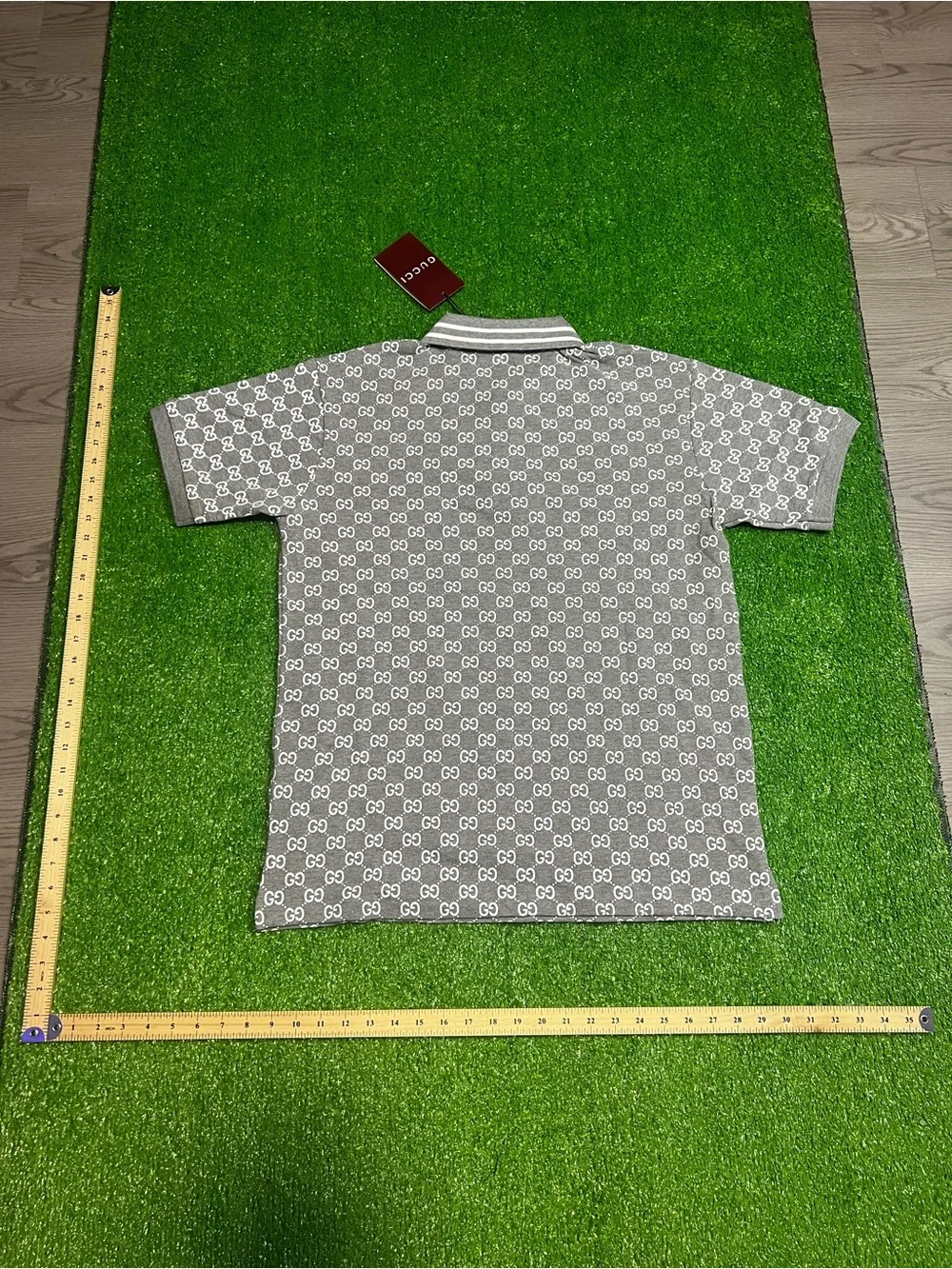 Gucci Gray GG Jacquard Short Sleeve Polo with Contrast Collar